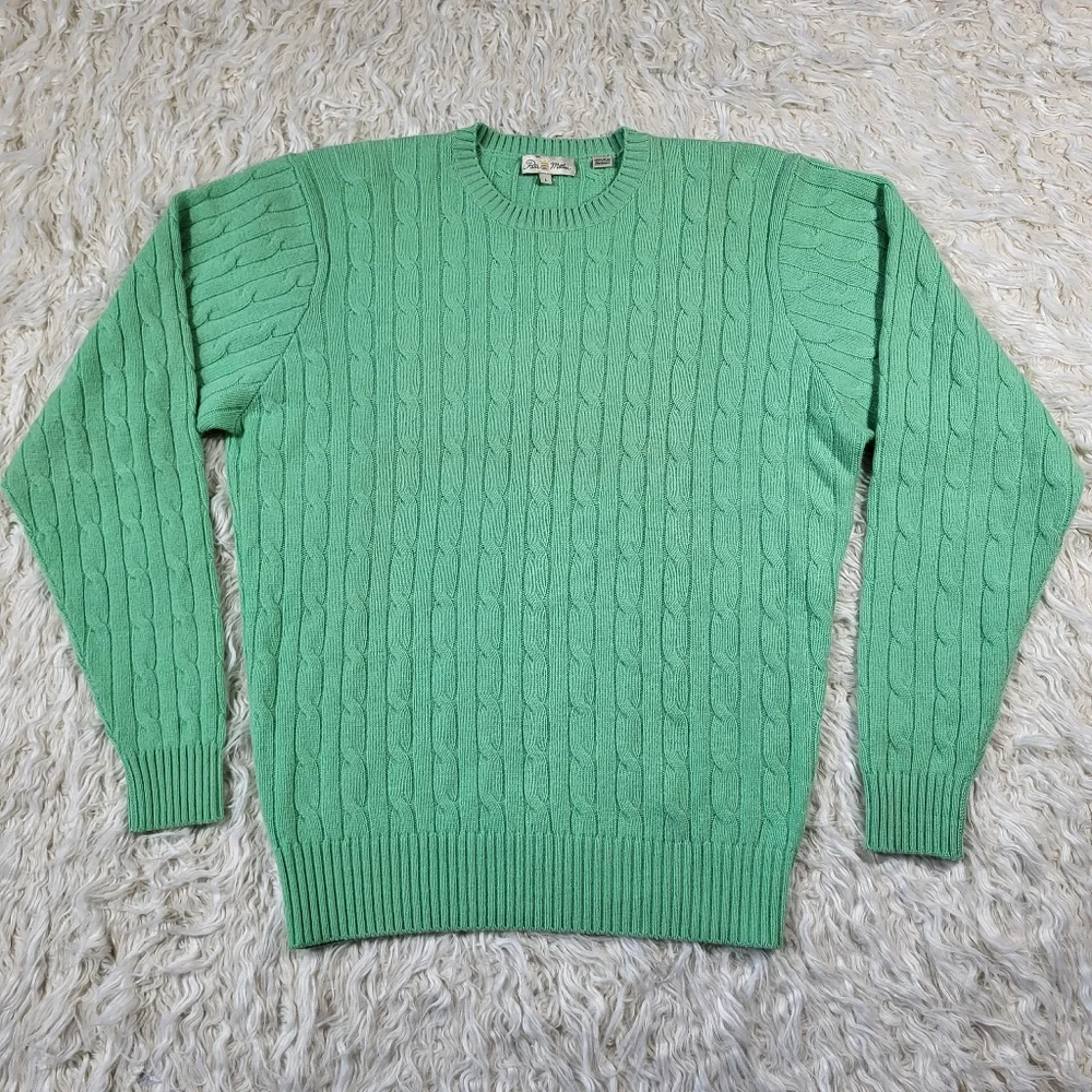 Peter Millar 100% Cashmere Green Cable Knit Sweater Size Large - Picture 1 of 14